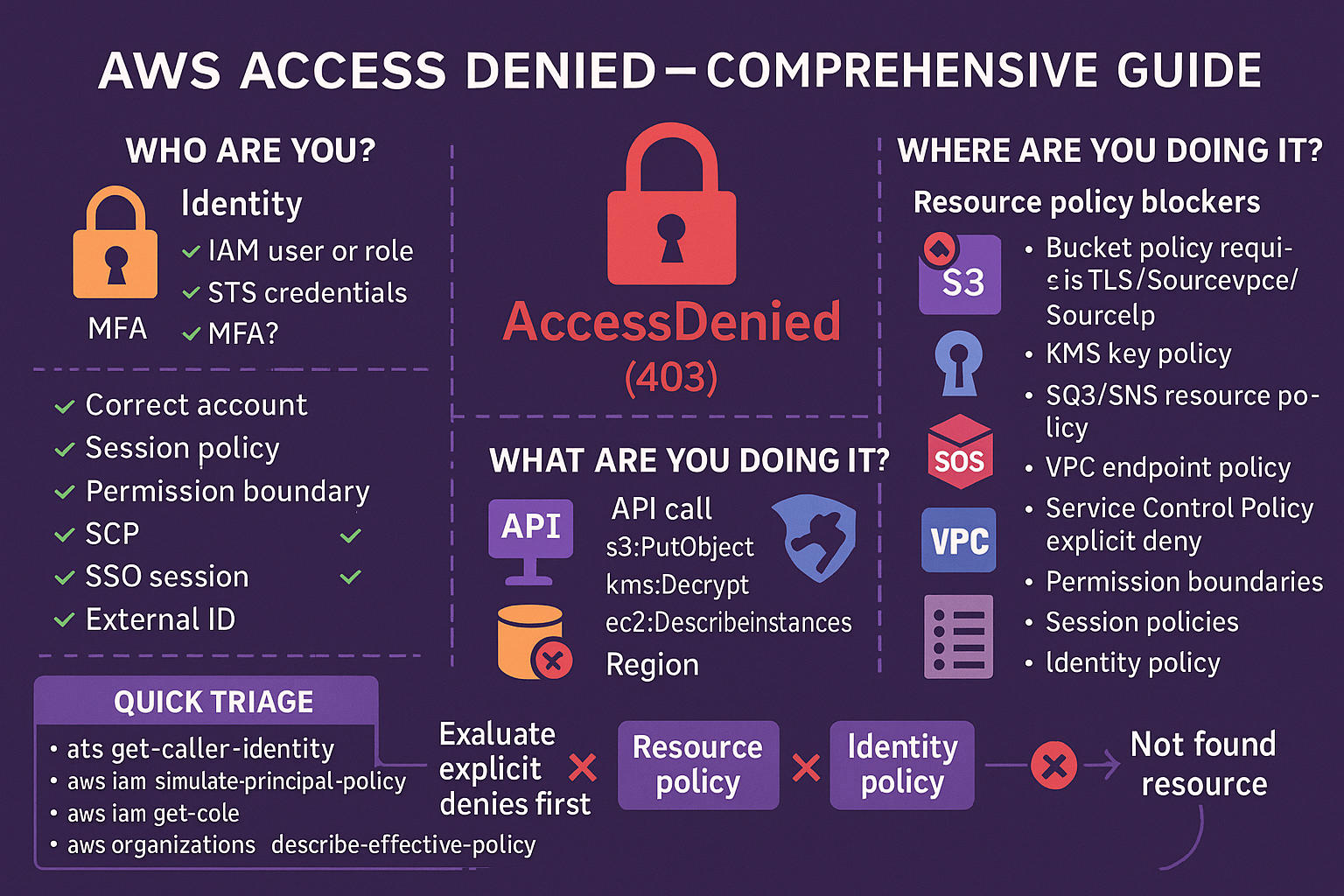 A diagram showing the layers of AWS IAM policy evaluation